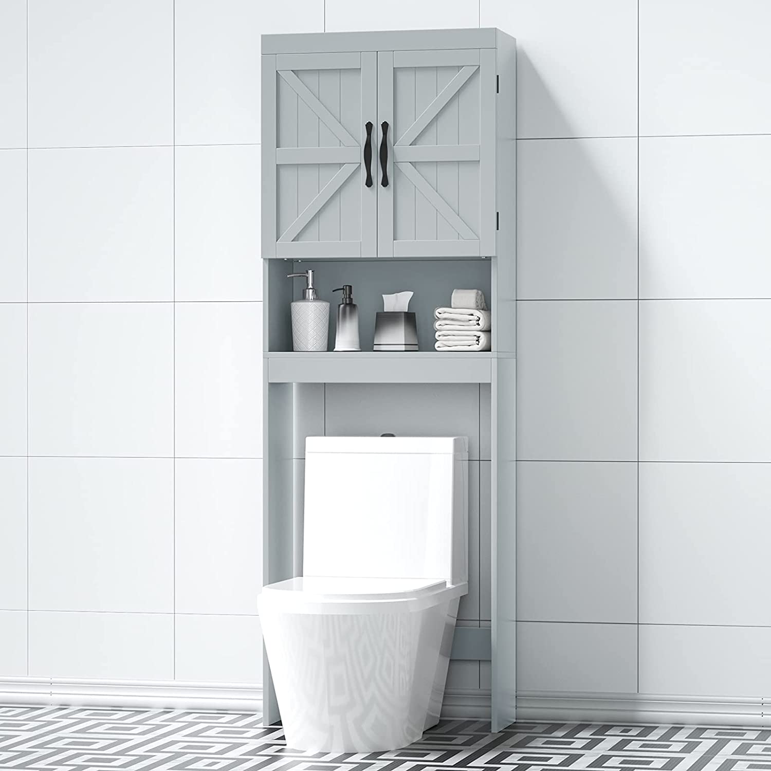 Household 3-Layer 2-Door Floor Standing Bathroom Space Saver Over Toilet Washing Machine Storage Rack Freestanding Shelves