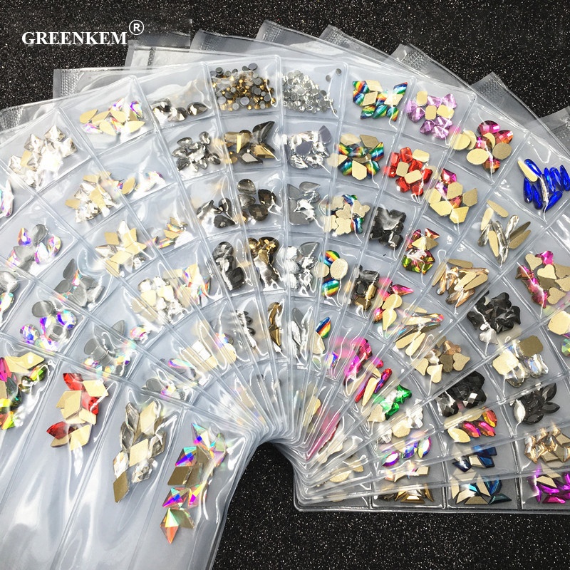 Nail Crystals Gems Mix 6 Design Rhinestones for 3D Nail Art Decorations Flatback Shaped Strass Stone Nail Rhinestone Set