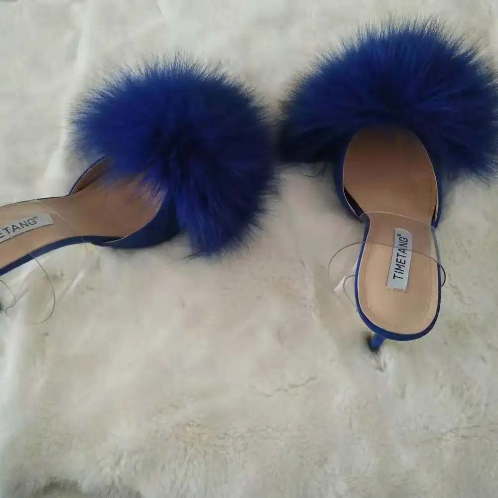 2019 custom color fox fur heels fox fur sandals matching color