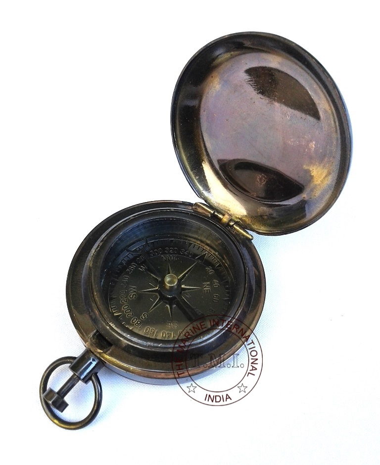 Vintage Black Antique Pocket Compass Ross London Ship Engraved Antique Push Button Compass