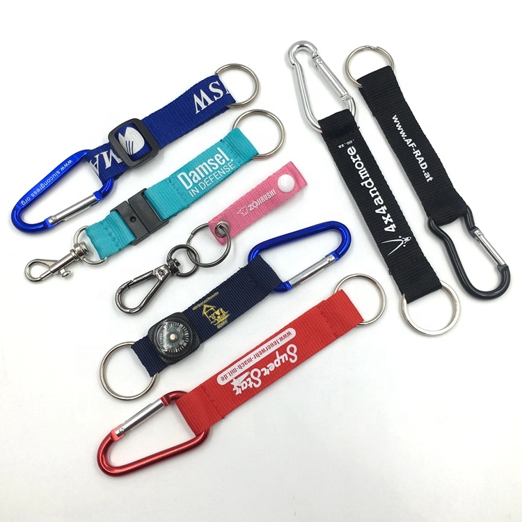 Promotion Custom Logo Printing Small Aluminum Carabiner Lanyard With Keychain