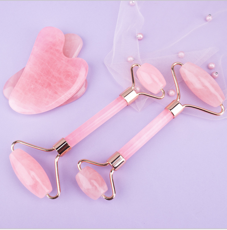 Wholesale high quality low price rose quartz custom logo pink jade roller price jade roller gua sha set