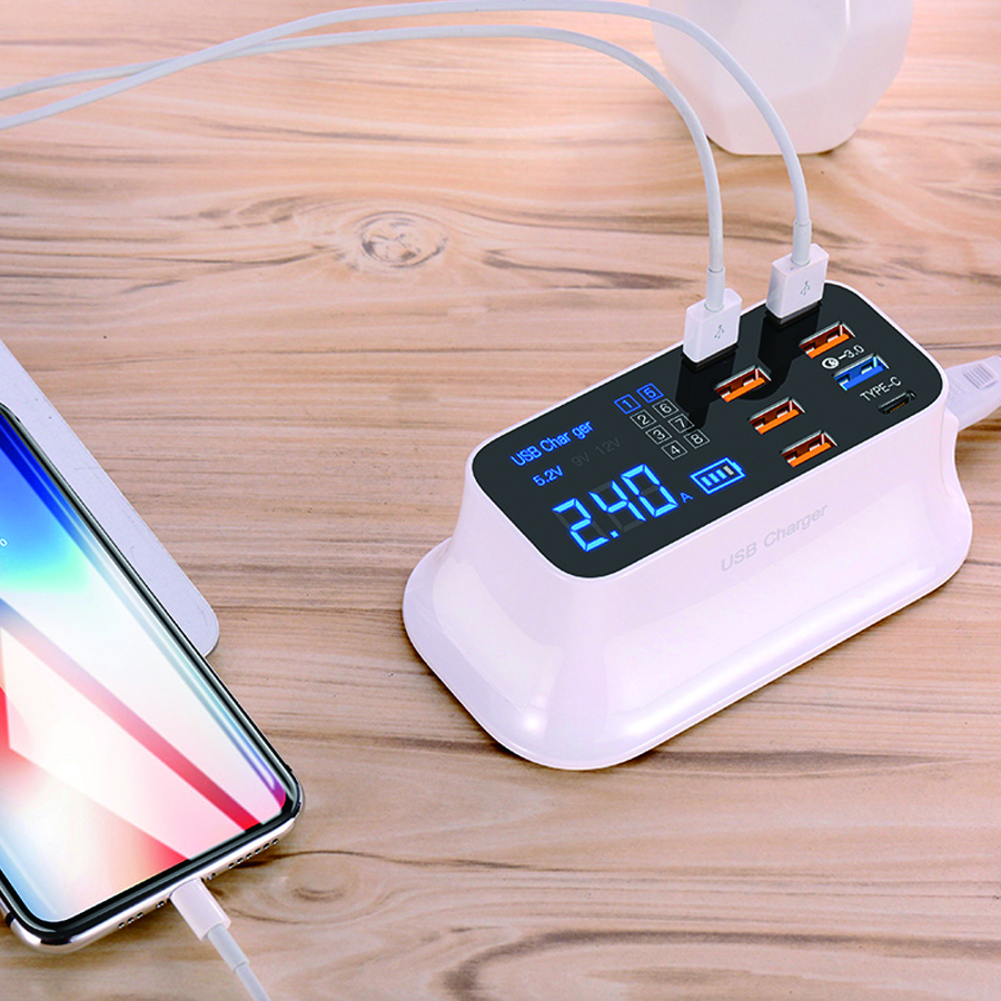 PD18W 8-портовый USB Смарт Мульти usb зарядное устройство со светодиодным дисплеем зарядное устройство для электронных продуктов