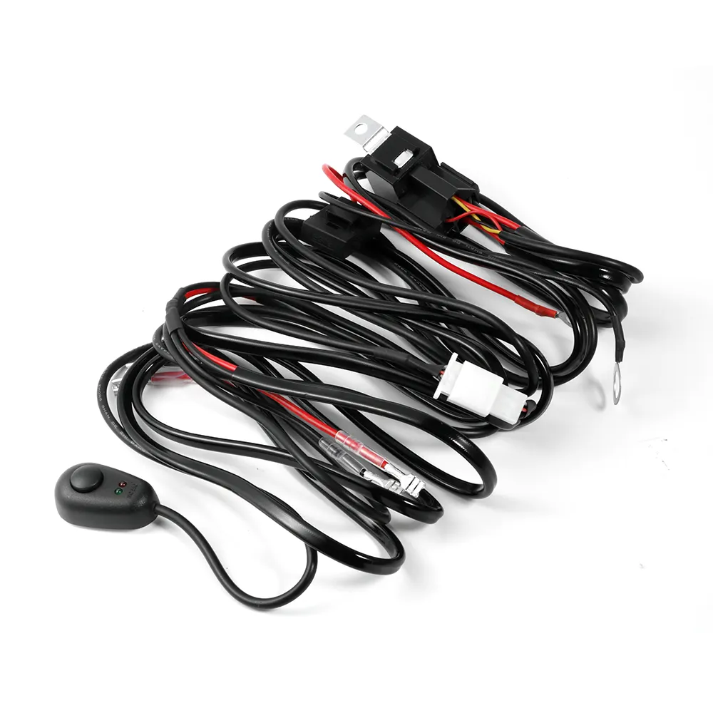 1pc Universal Harness Kit 1 to 2 Led Light Bar Cable 40A 12v 24v Switch Relay Auto Work Driving Fog light Wiring Loom Harness