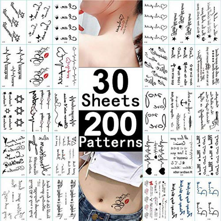 Tiny Word Temporary Tattoos 30 Sheets Black Tattoo Stickers for Women Men kids Boys Girls Adults Small Temp Tattoo Paper