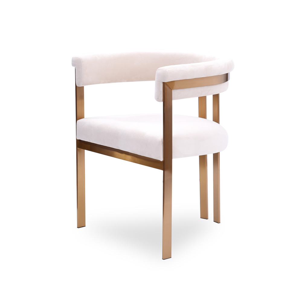 Beige Velvet Dining Arm Chair Modern Luxury Room Furniture Gold Stainless Steel Dining Chair