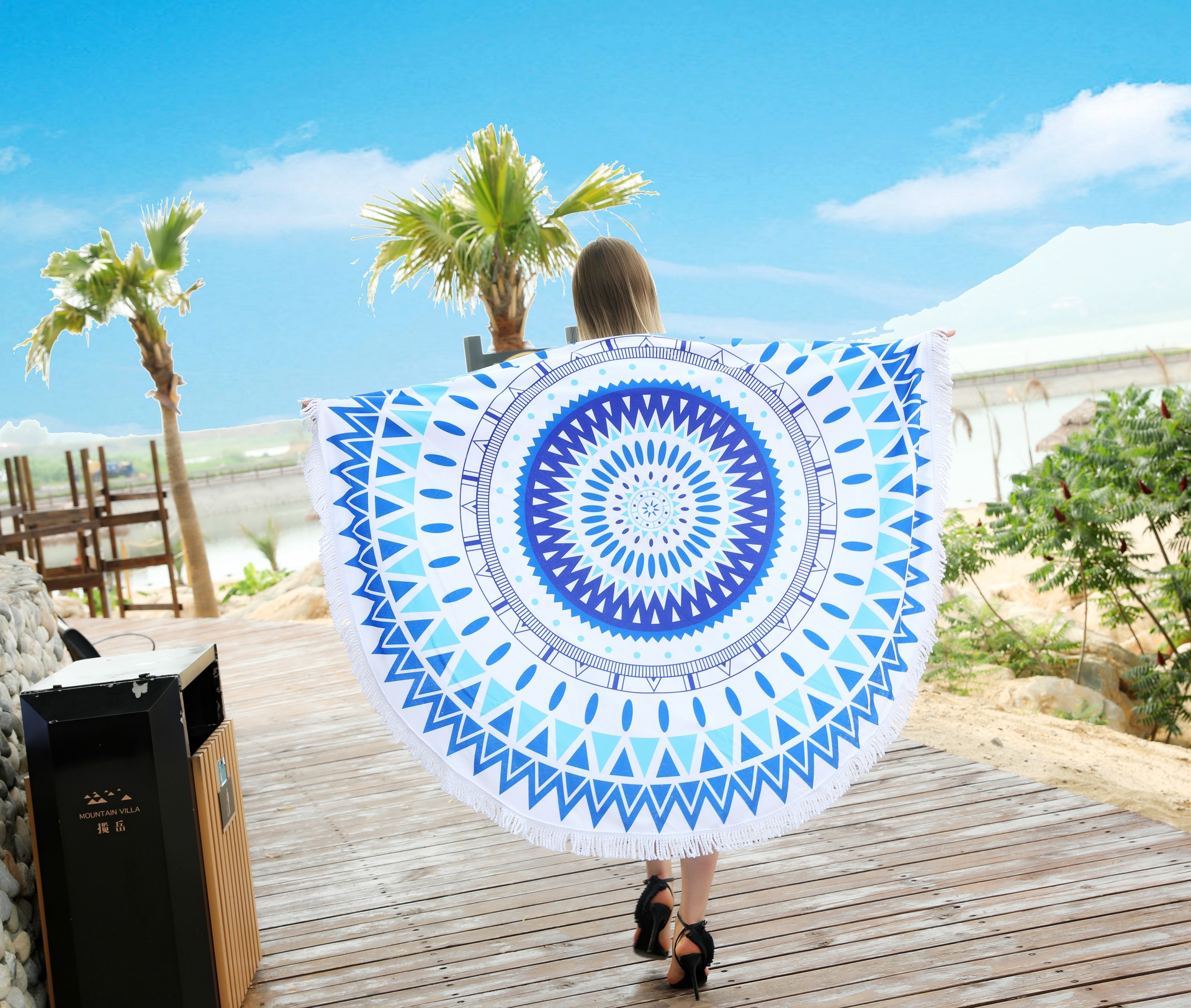 Wholesale microfiber gym beach towel custom micro fiber beach round cotton fabric bath printed pattern towel