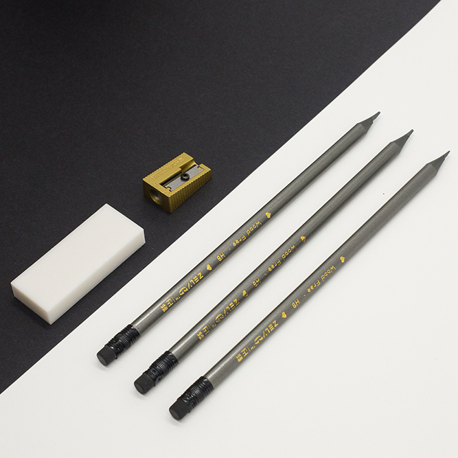 wood free 12 pcs black round HB pencil for office school with eraser