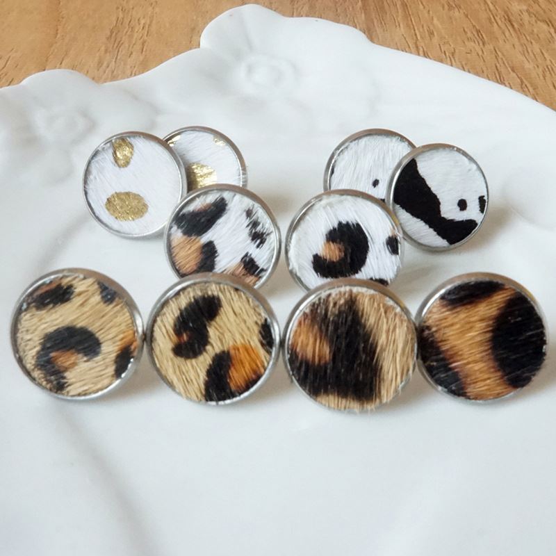 Genuine Leather Stainless Steel Brief Style Leopard Milk Grain Stud Earrings Earrings Bohemian Embossed Texture Jewelry