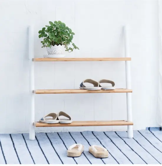 Factory Outlet Bamboo Shoe Rack By The Wall/ A Shelf Against A Wall/2-tier Utility Bamboo Shoe Rack