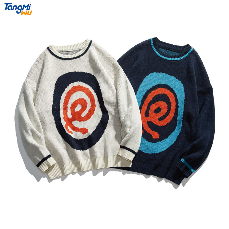 TMW wholesale winter knitting heavy jacquardn men's sweaters pour homme casual loose wool crewneck sweater