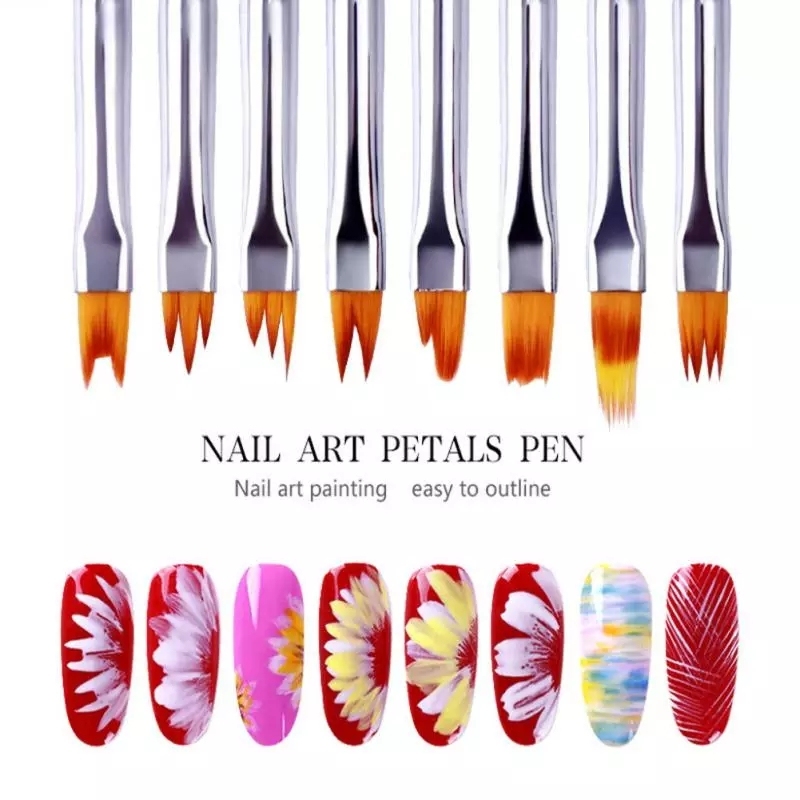 8pcs/set Nail brush Pink Acrylic Gel UV Painting Flower Drawing Pen Nail Art Brush