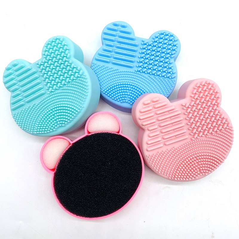 Makeup Brush Cleaning Mat With Removal Sponge Silicone Cleaner Pad for Dry Brush Color Switch and Wet Cleaning