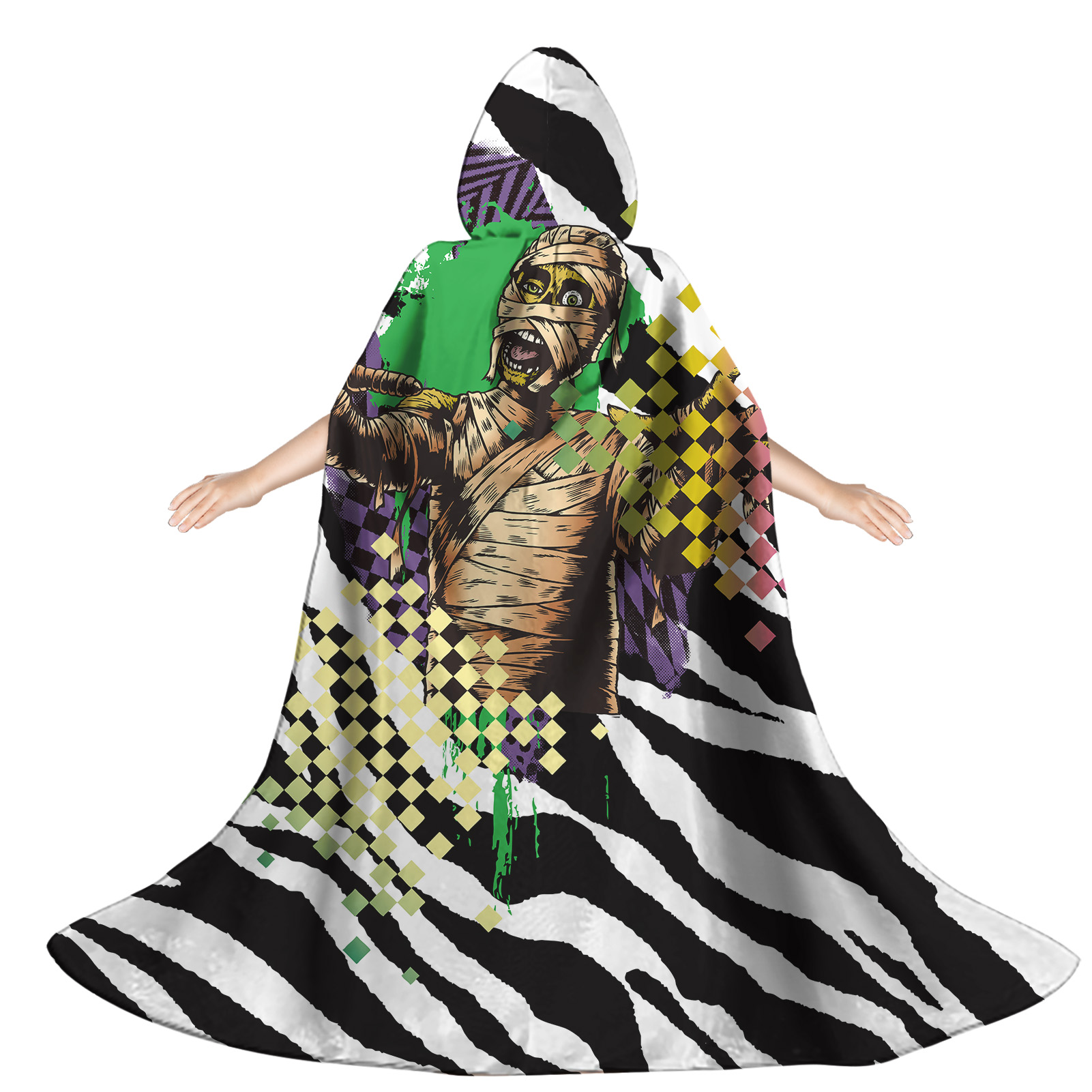 Halloween Customes for kids with Crazy Mummy Printed Pattern Custom Kids Witch Cloak Halloween Cape Custom Silk Print 1 MOQ