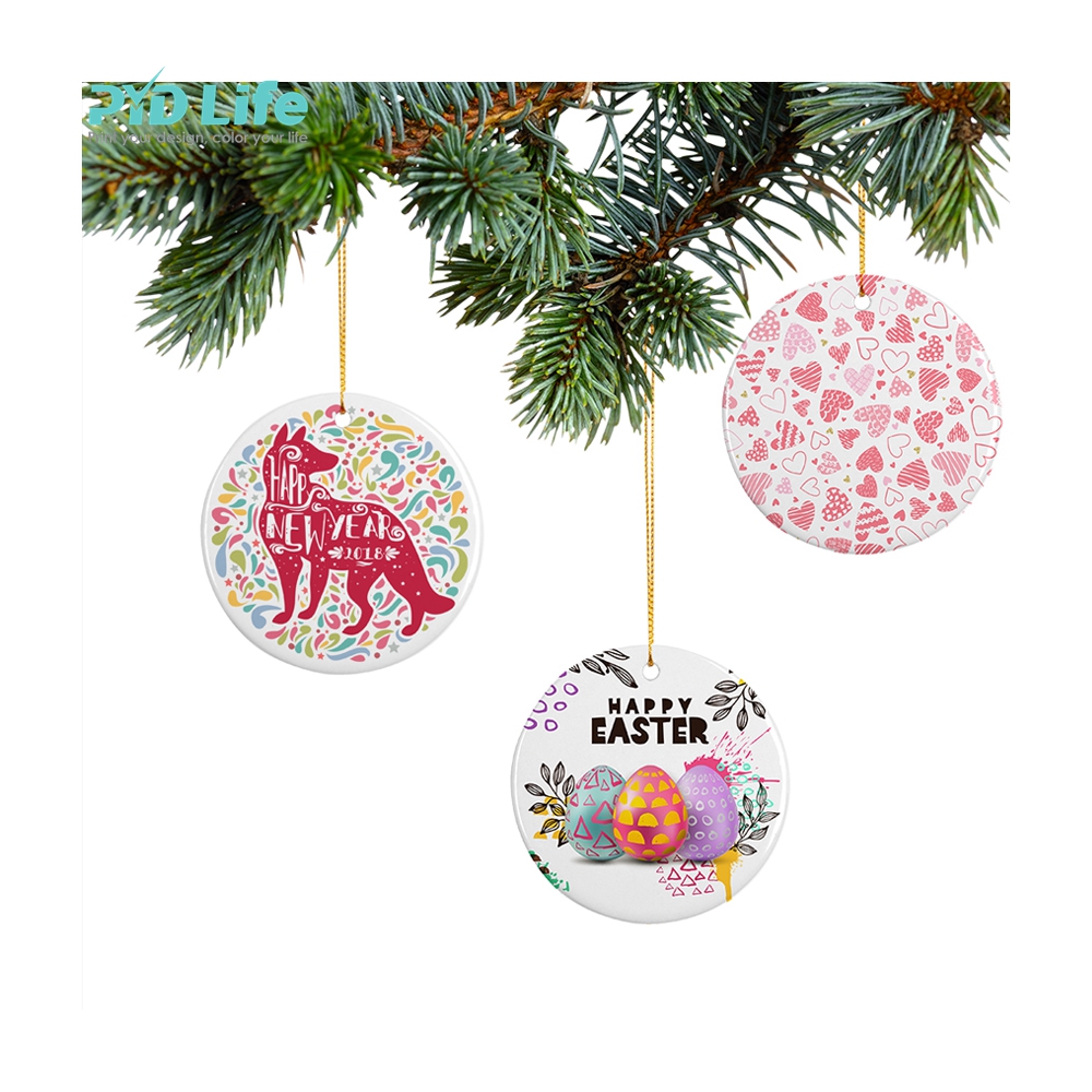 PYD Life Wholesale Custom 3 Inch Round Circle Ceramic Christmas Sublimation Ornament