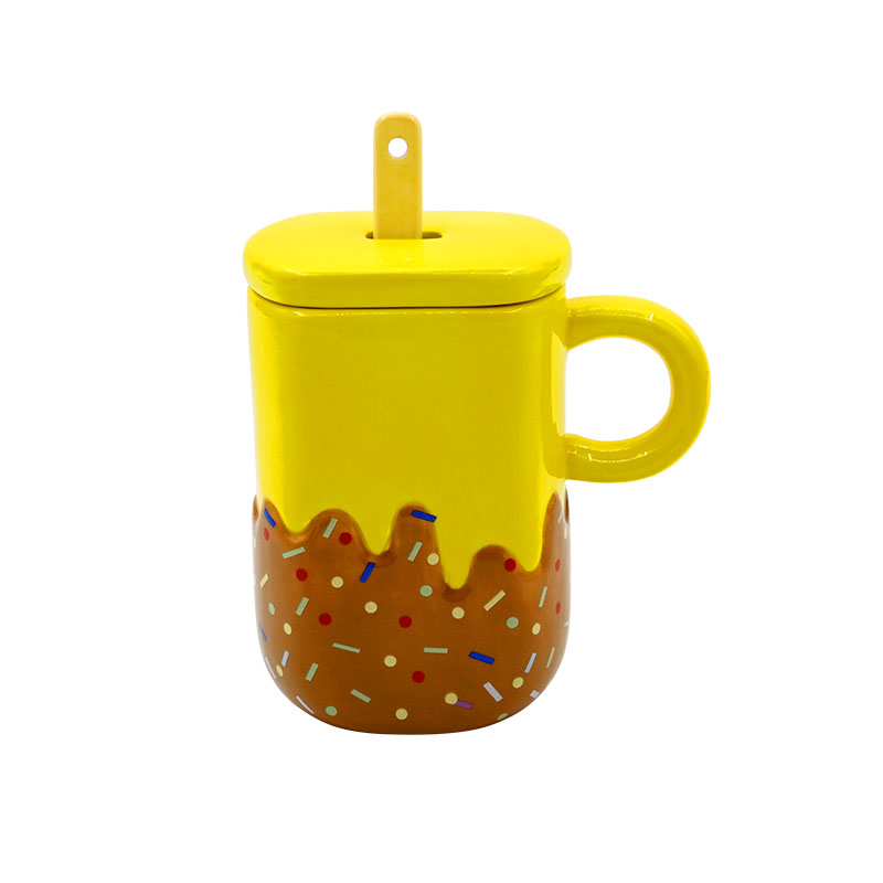 2021 Yekea Promotional Various Durable Ceramic Ice Cream Cup With Handle And Spoon