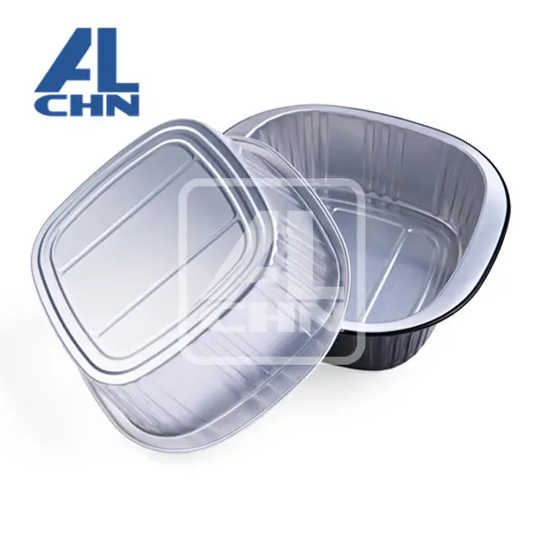 ALCHN 650ML/22oz Wholesale Square Mircowaving Aluminum Foil Container For Vegeterian Food packing Boxes With Lids