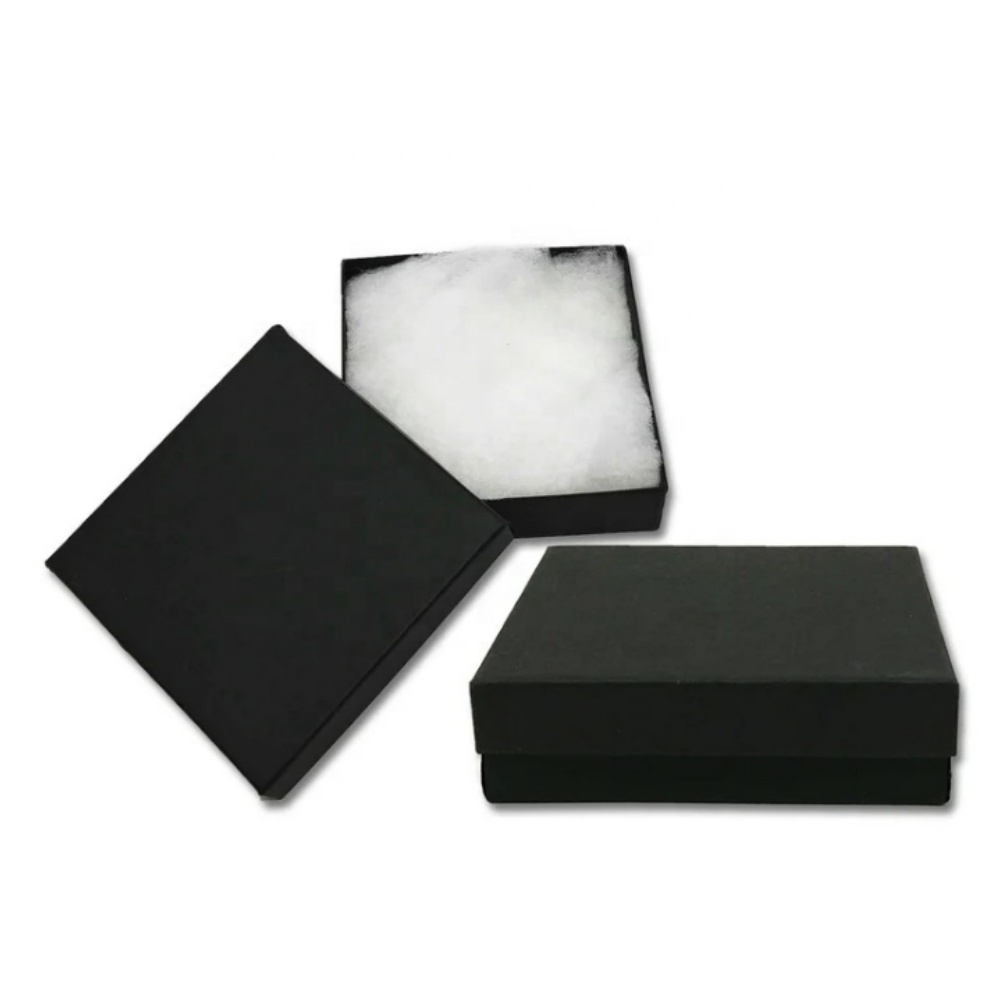 ZBB33 Two Pieces Cotton Filled Paper Boxes Black Matt Kraft Cotton Fill Jewelry Gift Boxes Different Sizes For Bracelet Earrings