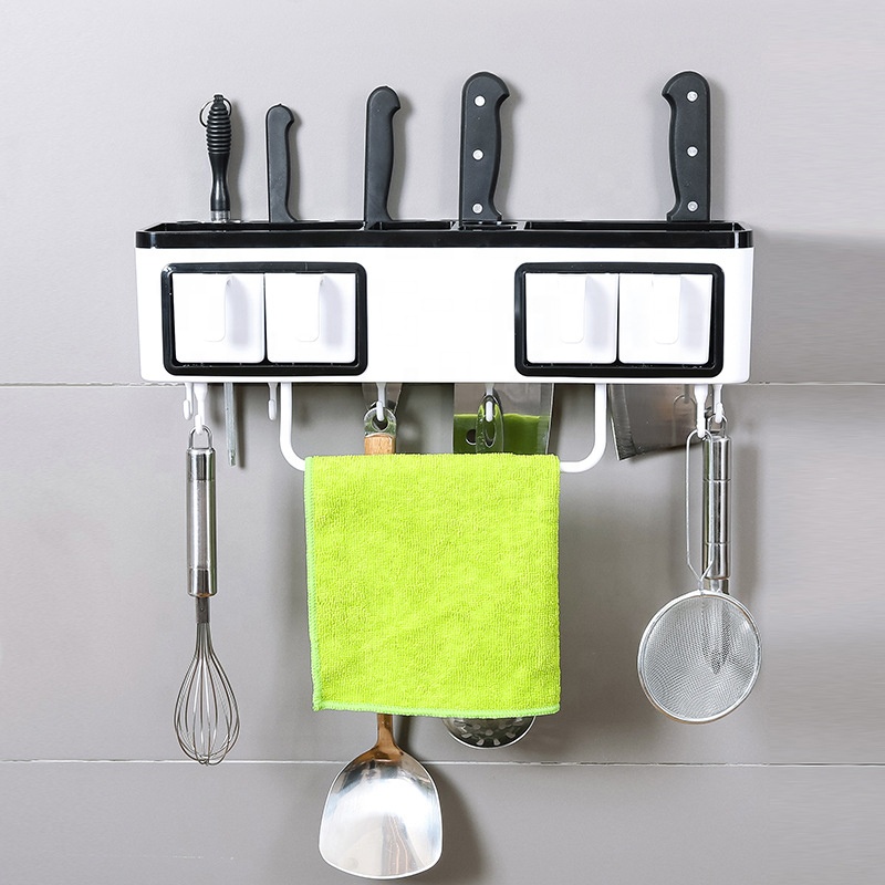 Knife Holder Wall Mounted, multifunction Kitchen seasoning bottle Storage Rack, Knife Chopstick holder