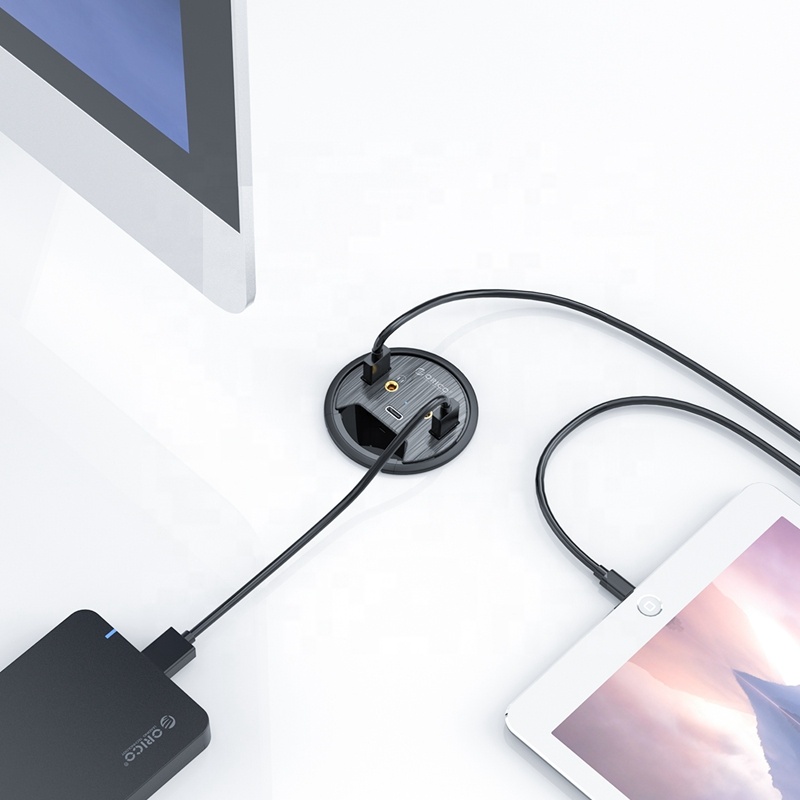 Многофункциональный настольный встраиваемый силовой втулка OEM/ODM 4 USB Type-C SD и TF Аудио Порт USB3.0 HUB для мебели