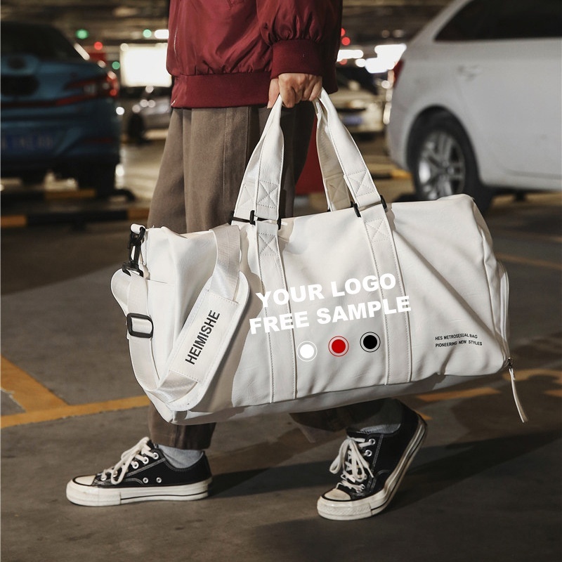 Hotsale Custom Logo Durable Heavy Duty Waterproof Pu Leather Sports Gym Travel Weekend Duffle Bag with Shoes Compartment