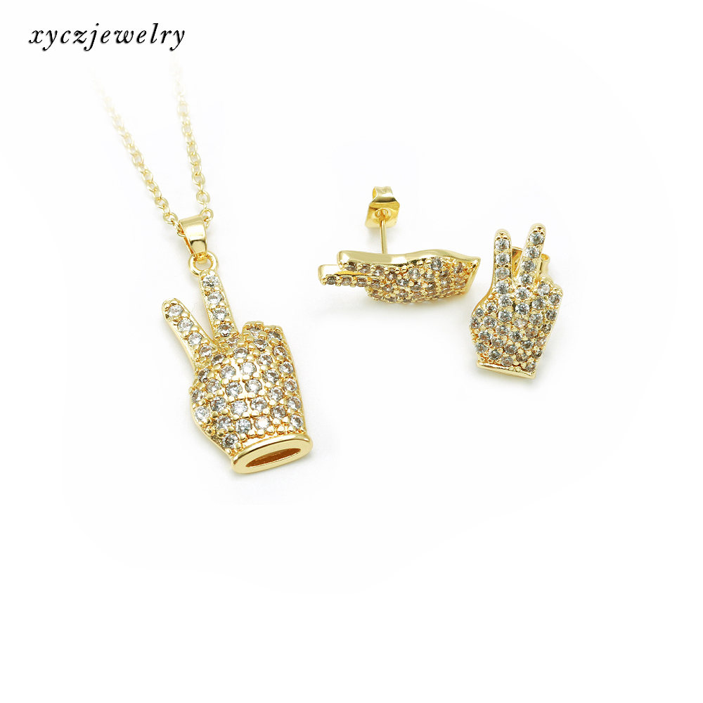 Victory signal necklace stud earrings jewelry sets bridal jewelry set