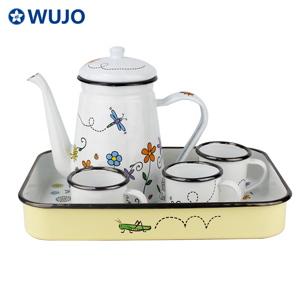 Маленький эмалированный чайник WUJO, кемпинг, кофейник, молочный горшок, эмалированная Кружка и кофейники для детей