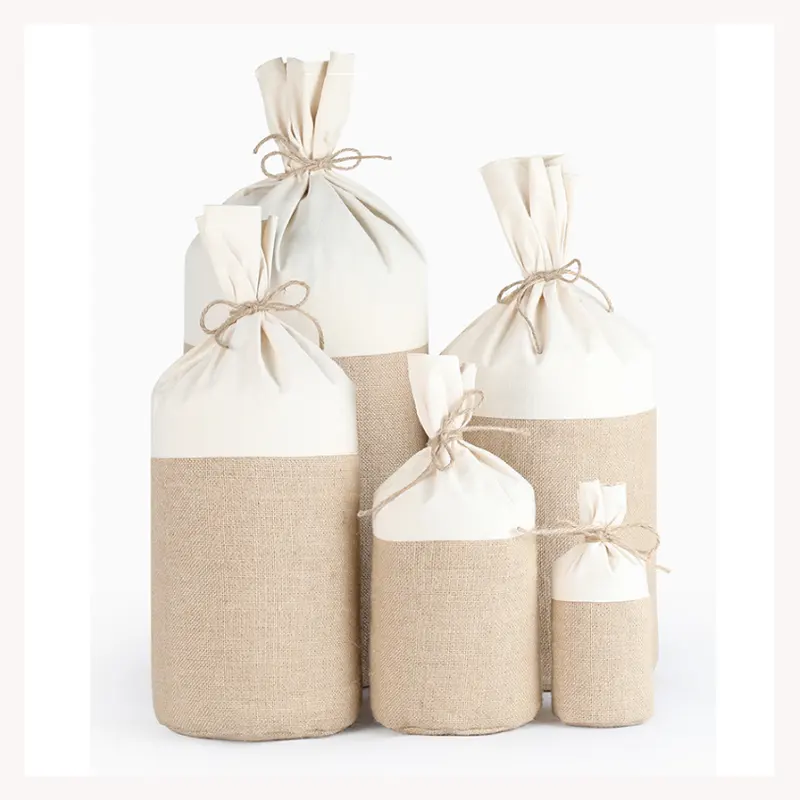 Different sizes natural color bucket shape vintage bundle eco canvas hemp jute cotton bag for gift