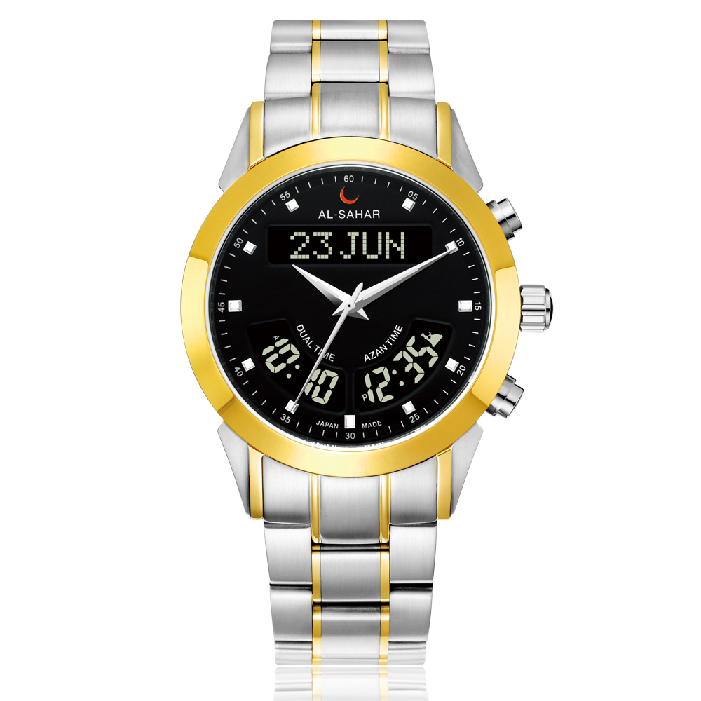 New Function Special Design 5ATM Waterproof AS-P012 Muslim Luxury stainless steel Islamic Qibla Direction Azan Wrist Watch