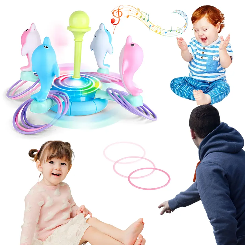 27PCS Parent-child Interaction Early Learning Game Toys Kids Electric Dolphin Ring Throwing Educational Toy with Light Music