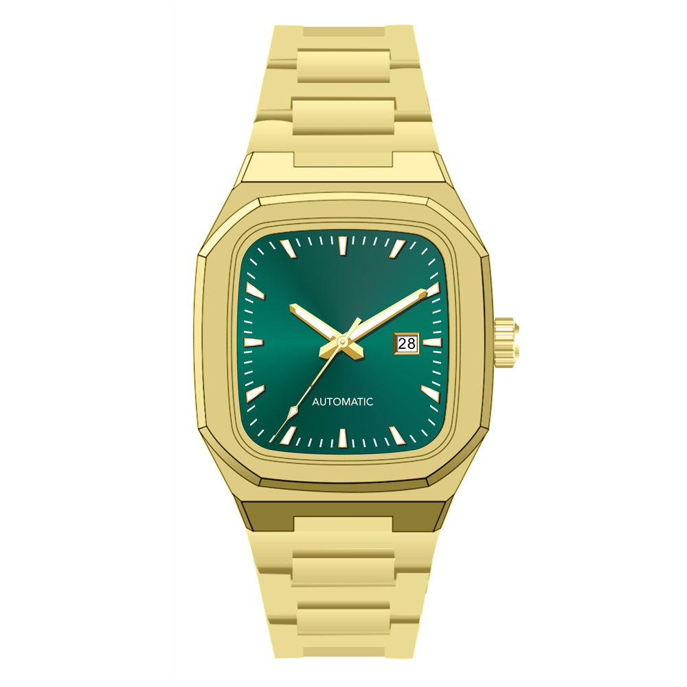 Casual Gold Couple Hand Watch Men Luxury Mechanical Watch Stainless Steel Automatic Rectangle Design Quartz Watches For Women