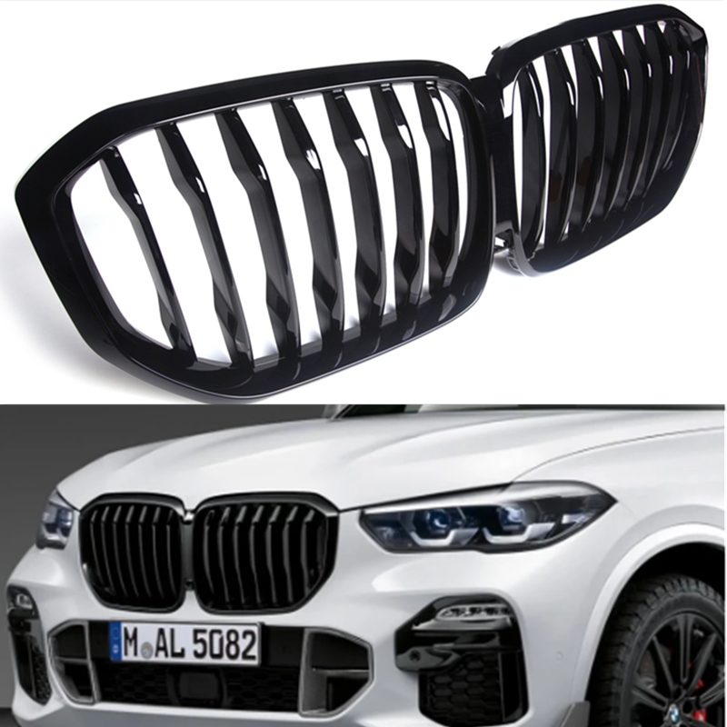 Глянцевая черная решетка для BMW X5 G05 2019, гоночная решетка для автомобиля, Однолинейный передний бампер