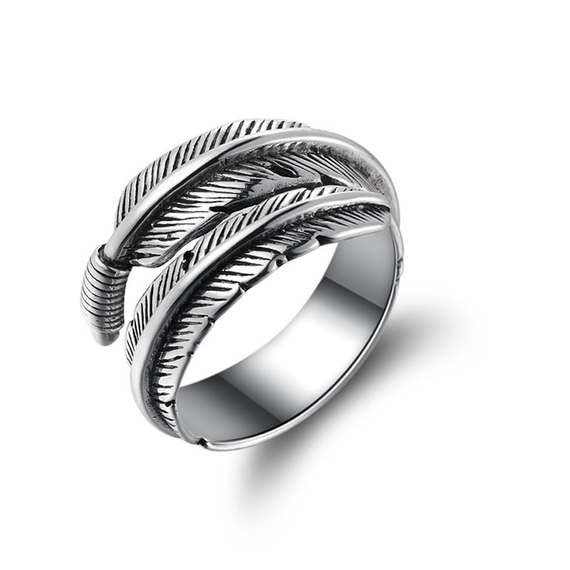 Retro High-quality 925 Sterling Silver Jewelry Thai Silver Not Allergic Personality Feathers Arrow Opening Rings