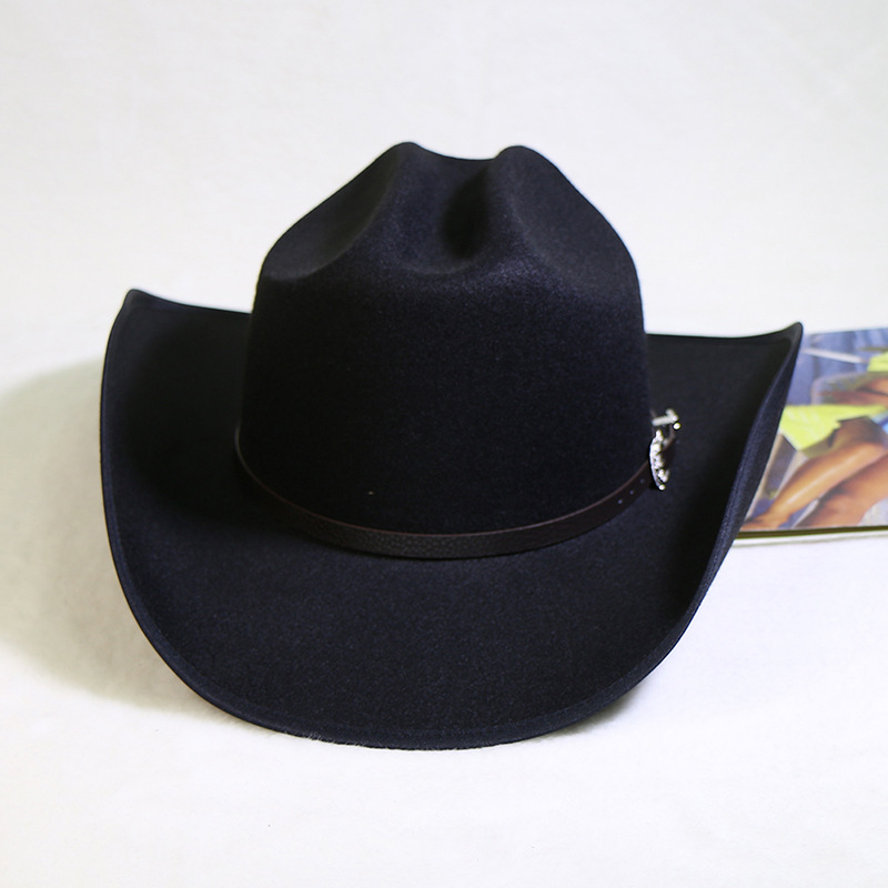 Hot selling wholesale men's woolen western white cowboy hat with upturned hump autumn-winter riding fashion cap custom logo
