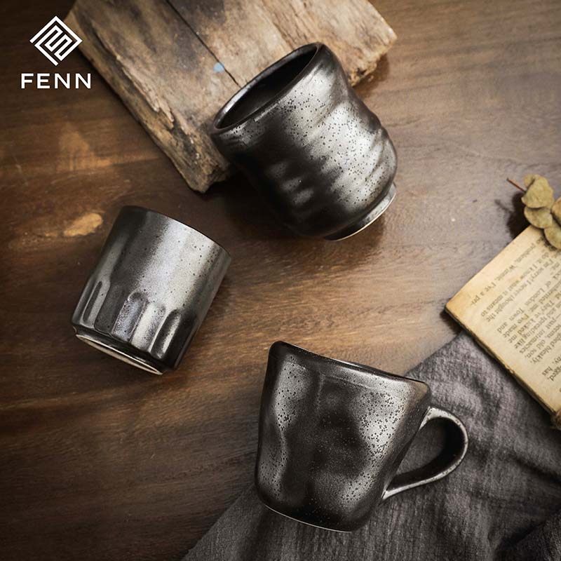 High quality black matte glaze japanese cup ceramic coffee tea mug with or without handle