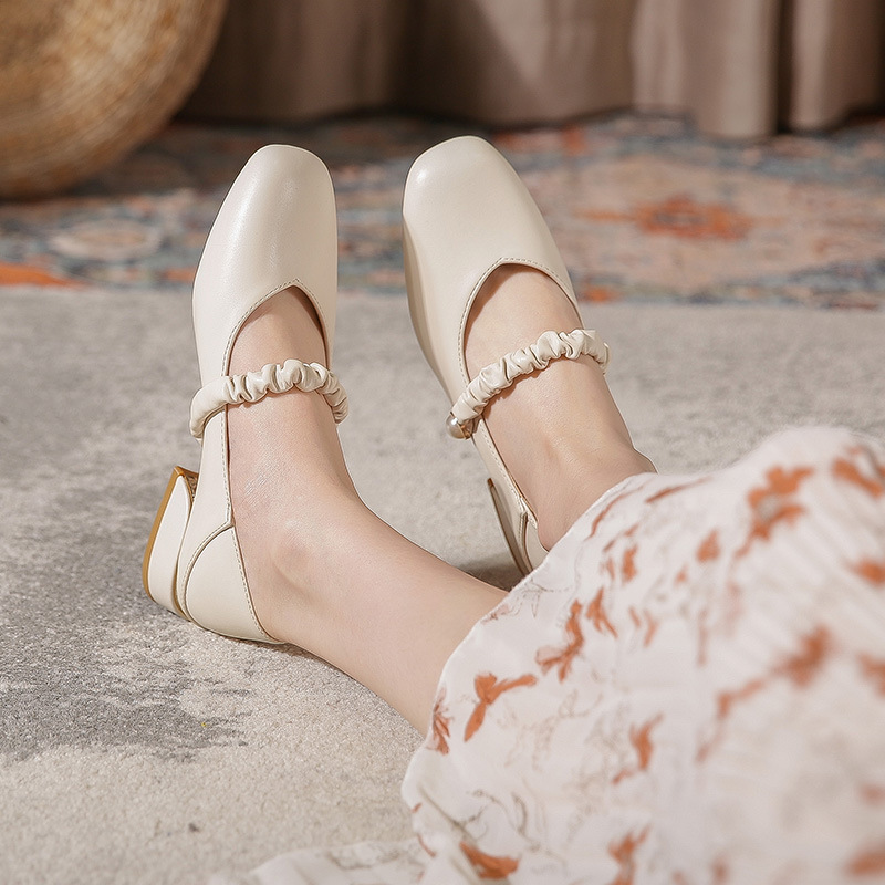 2021 Vintage French Style Mary Jane Pumps Elegance Solid Color Square Toes Loafers