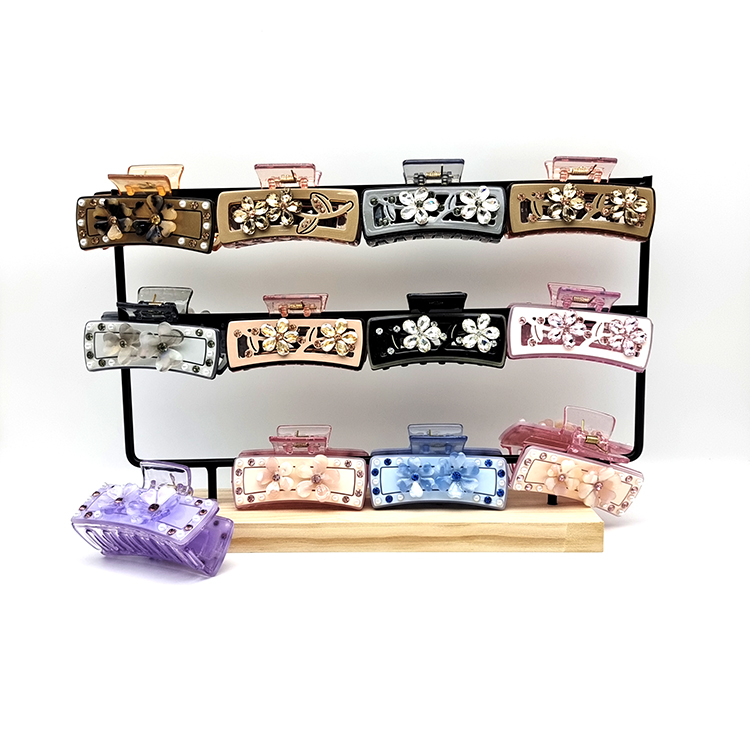 Fashion Ladies Acetic Acid Hair Claw Luxurious Shiny Pearl Crystal Hollow Printing Big Hair Claw