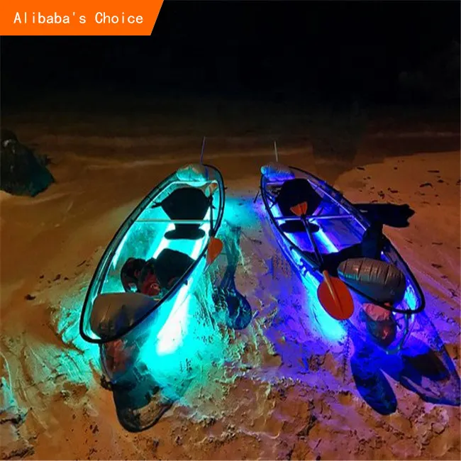 2022 hot selling Fishing Family Fun Two Person crystal Kayak Transparent Canoe with LED light for Ocean, Bays & Lakes