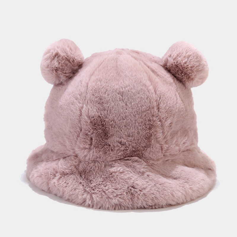Free shipping Amazon Hot Selling Fashion fox fleece pink plush fluffy furry superfur bucket hat with ear fuzzy hats bucket
