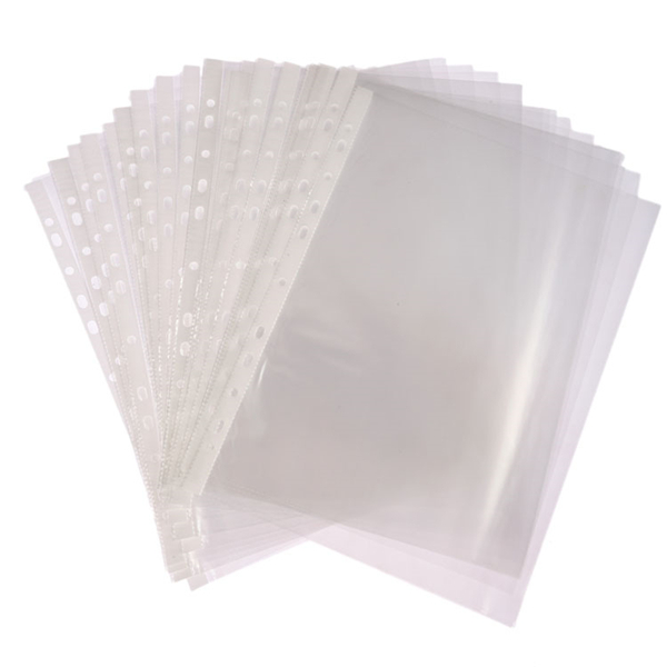 glaze 0.017-0.1mm thickness clear A4 size factory wholesale plastic 100 sheets/Bag for office 11 holes sheet protectors