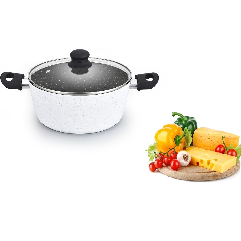 Amazon Best Selling High Quality Aluminum Forged cookware set Marble Nonstick Coating Soup pot with lid
