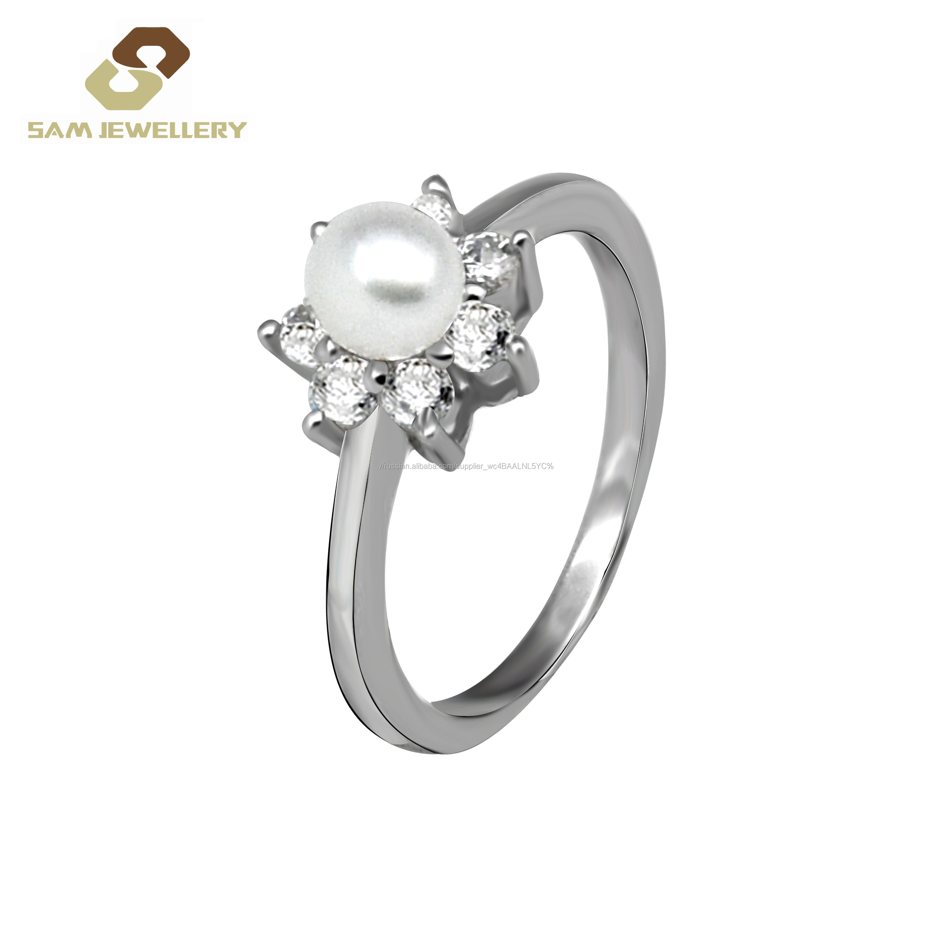 Кольцо с цветком стерлингового серебра 925 пробы Halo Freshwater Pearl для женщин обручальное кольцо