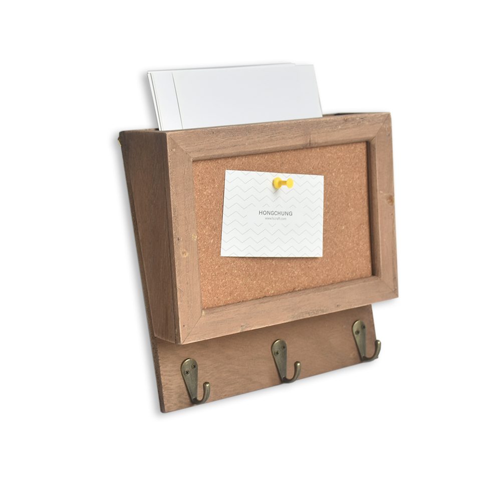 Wooden mail and key holder with hook for wall decorative cork wall decoration