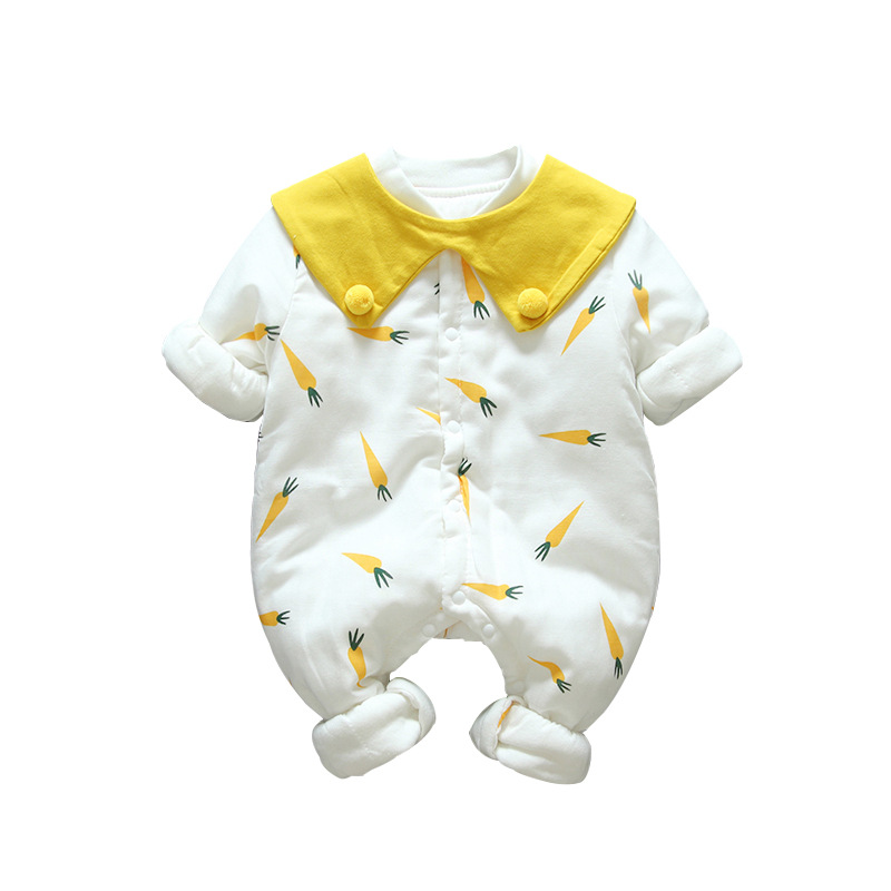 High quality newborn baby warm soft quilted thickening carrot print clothes baby padded rompers for winter