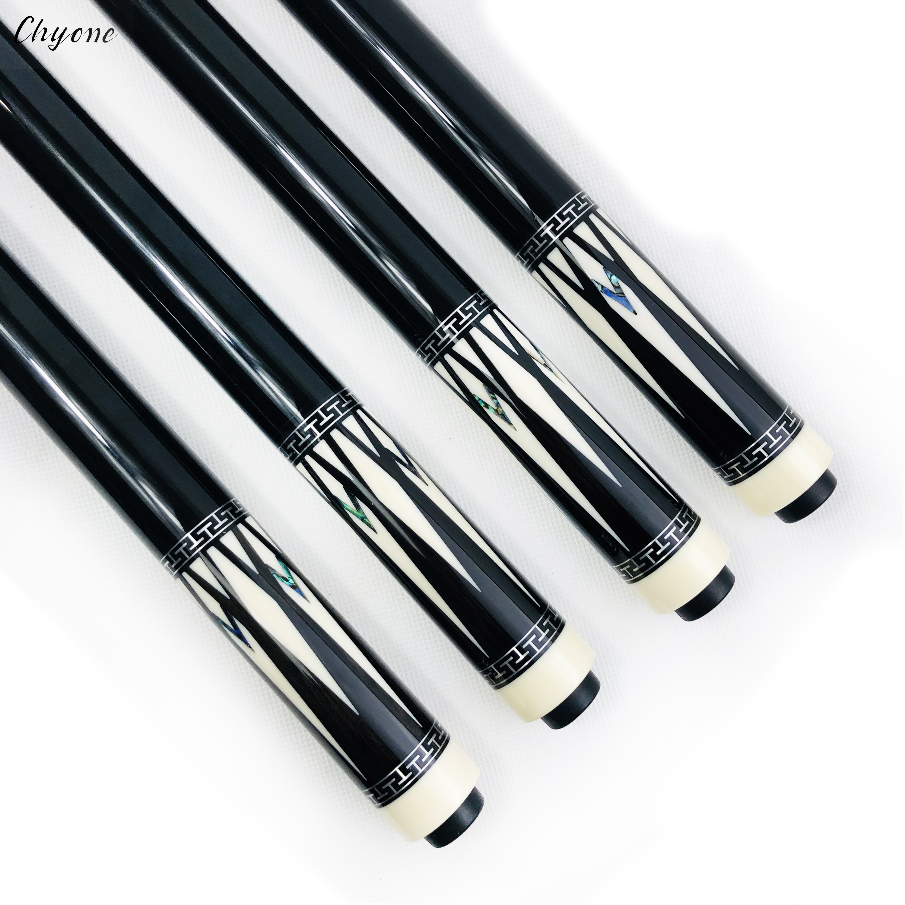 Korea carom cue Chyone custom silver ring abalone shell inlay gabon ebony low deflection billiard cue inlay pool cues