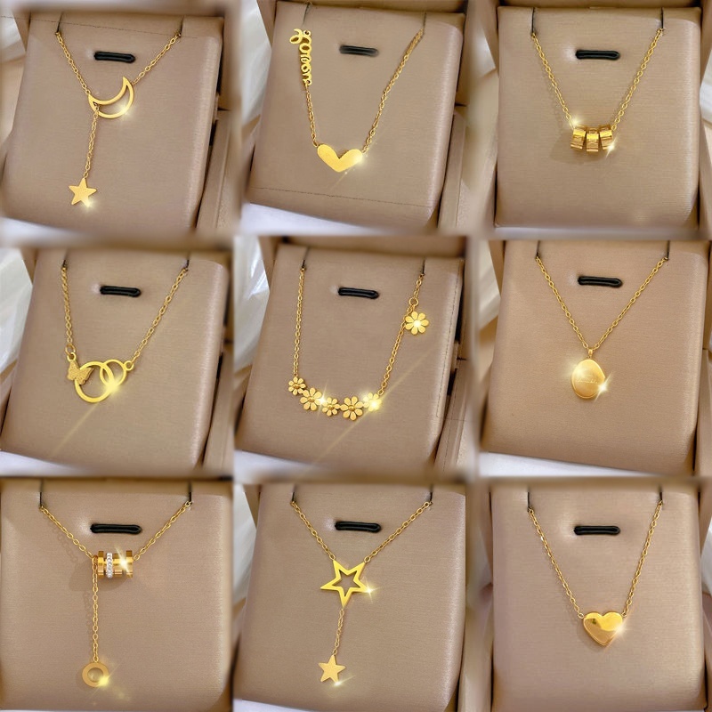 Custom Stainless Steel fashion jewelry wholesale 18kGold titanium Heart Star Moon ladies Pendant Necklace for Women