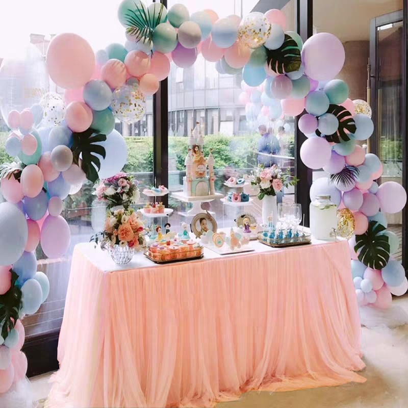 wholesale beautiful wedding party buffet table decoration skirt tutu tulle mesh table skirt