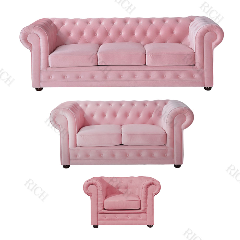 Современная мебель для гостиной, бархатный розовый диван Chesterfield, 3 места