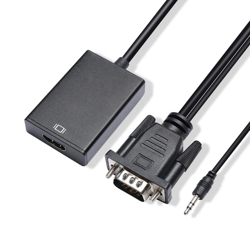 Черный VGA в HDMI кабель с USB 3,5 мм стерео аудио-и видеокабель мужского и женского пола из VGA в HDMI конвертер