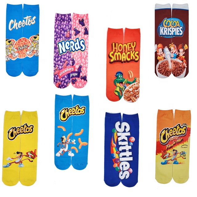 Оптовая продажа, длинные чулки Skittles cheлучше, картофельные чипсы, воздушные пищевые чулки, 3D термоперенос, носки с принтом